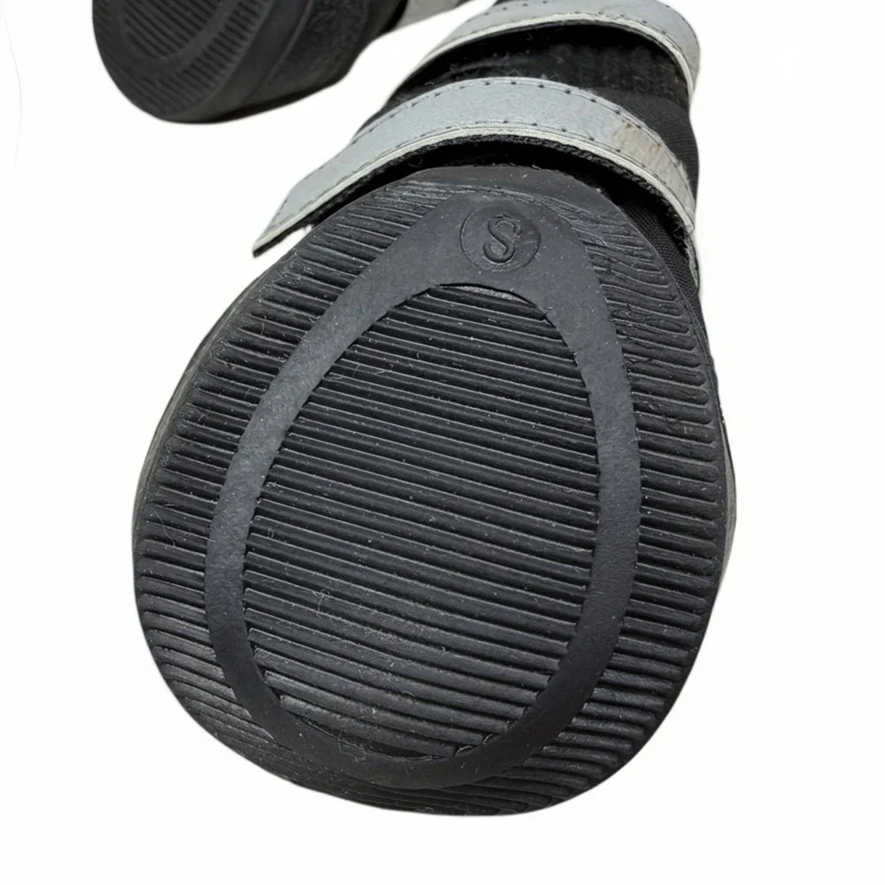 Small Black Dog Boots Paw Protectors with Reflective Straps & Anti-Slip Soles